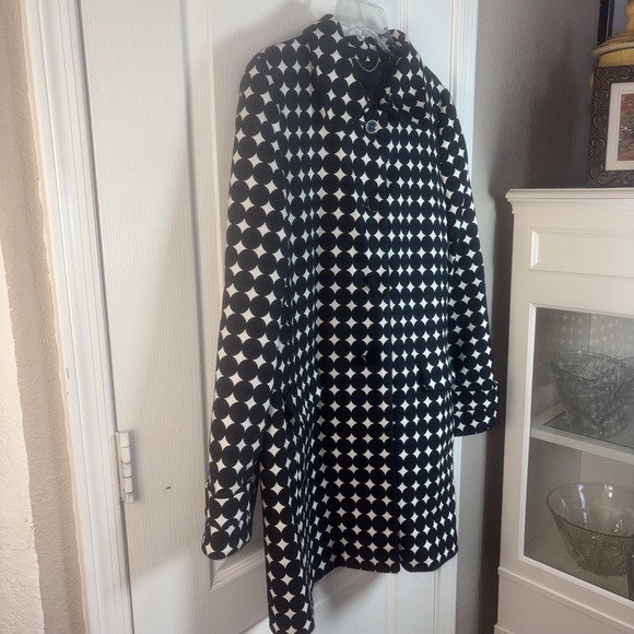 Talbots Women's Coat 14 EUC Navy Circle Print 40s Style Mid-Length Button-Up Lin - Picture 2 of 10